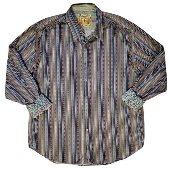 Robert Graham Men 3XL Flip Cuff Button Up Long Sleeve Shirt Stripes Embroidered - Picture 1 of 11